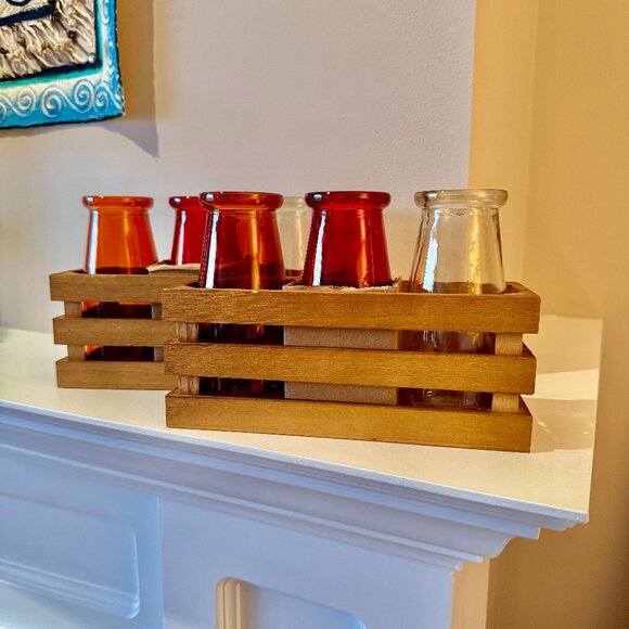 Two Sets of Three Bottles in Wood Boxes - Picture 3 of 9